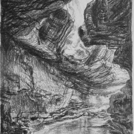 Underground River 2  carbon pencil on cotton paper 12cm x 28cm  2013
