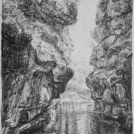 Underground River 1 carbon pencil on cotton paper 12cm x 28cm  2013