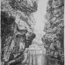 Underground River 1 carbon pencil on cotton paper 12cm x 28cm  2013