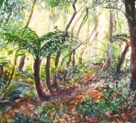 Cathedral of Ferns 2 Mt Wilson   watercolour on rag paper  102cm x 21cm  2012