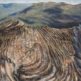 Tarpian Rock Leura  conte on paper  31cm x 45cm  2006